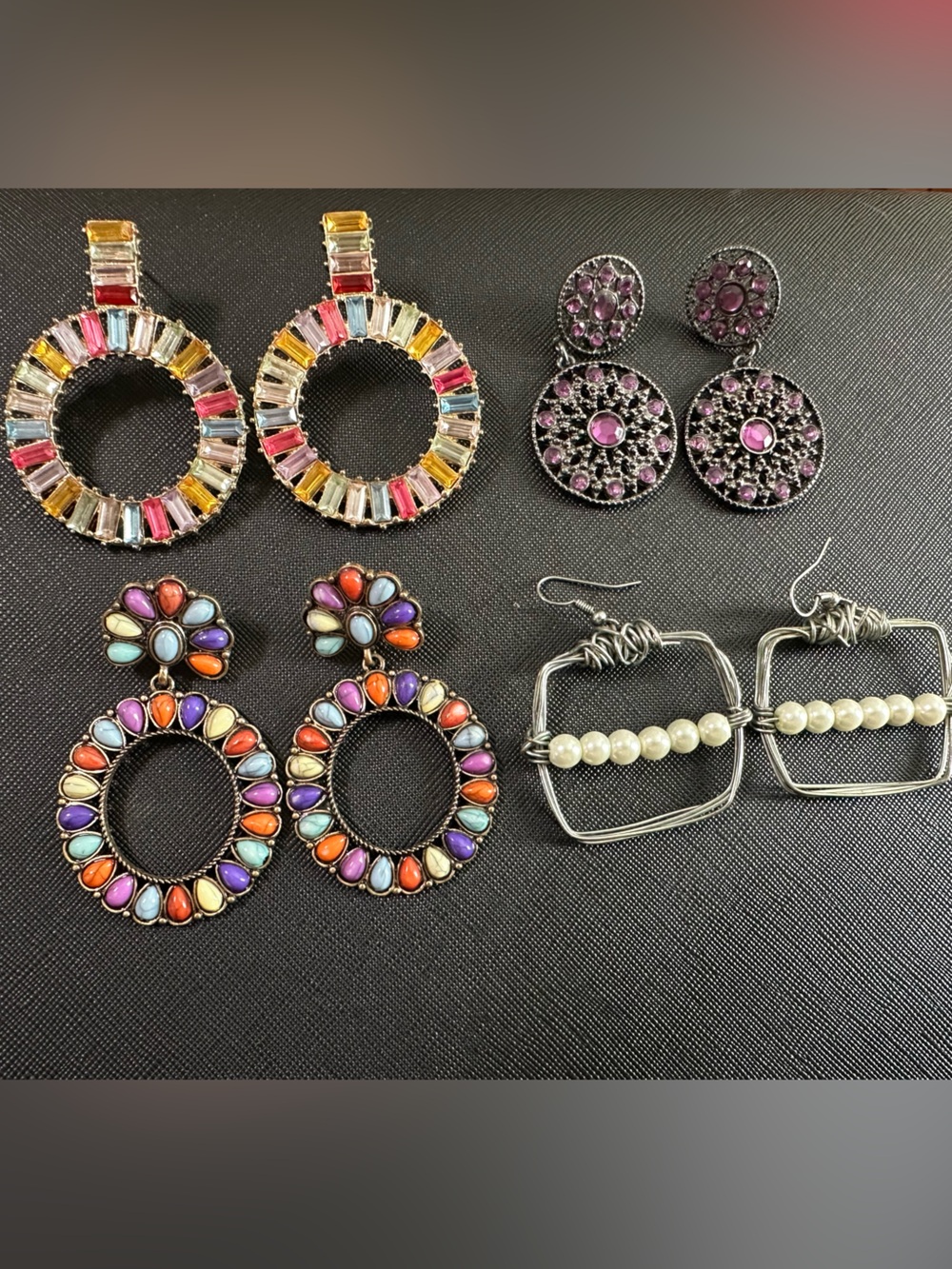 Multicolor Women’s Earrings Set of 4 Stud + Dangle Earrings Mixed Metal
